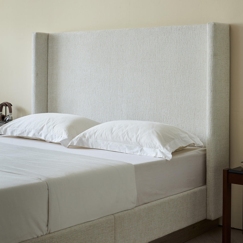 Hosford Upholstered Wingback Bed - Full Size with Wood Base.