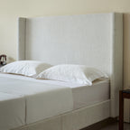 Hosford Upholstered Wingback Bed - Full Size with Wood Base.
