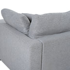 Back corner detail of 130' U-Shaped Sectional Sofa, showing thick back cushions and clean-lined armrest in durable gray chenille.