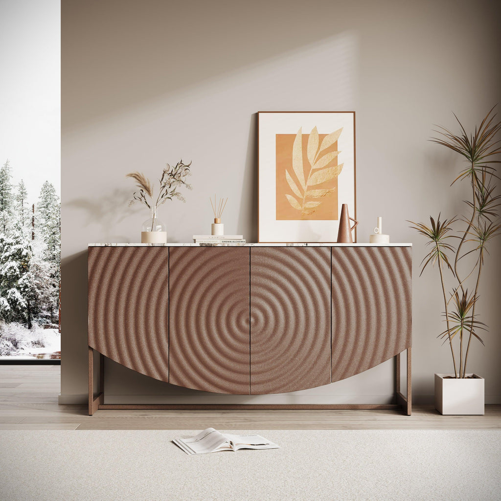Modern Luxury Sideboard Cabinet with Unique 3D Wave Texture.