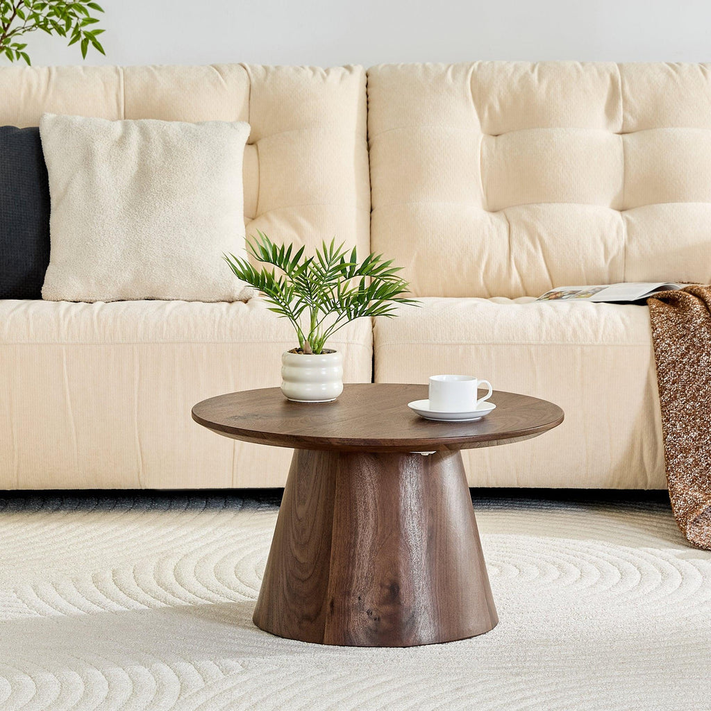 Walnut Wood Coffee Table with 23.6-Inch Diameter.