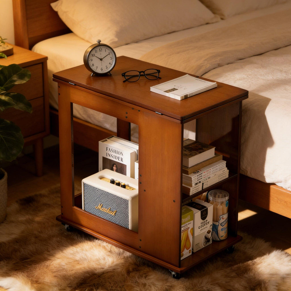 Bamboo Folding Edge Table with Movable Storage.