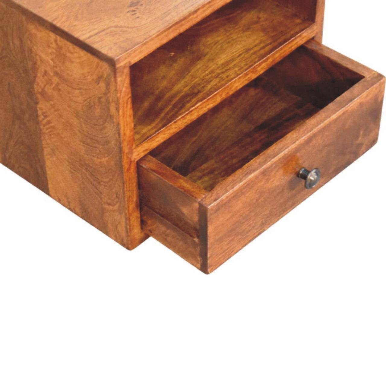 Solis 1-Drawer Chestnut Wall-Mounted Nightstand, 1 Open Slot, Brown.