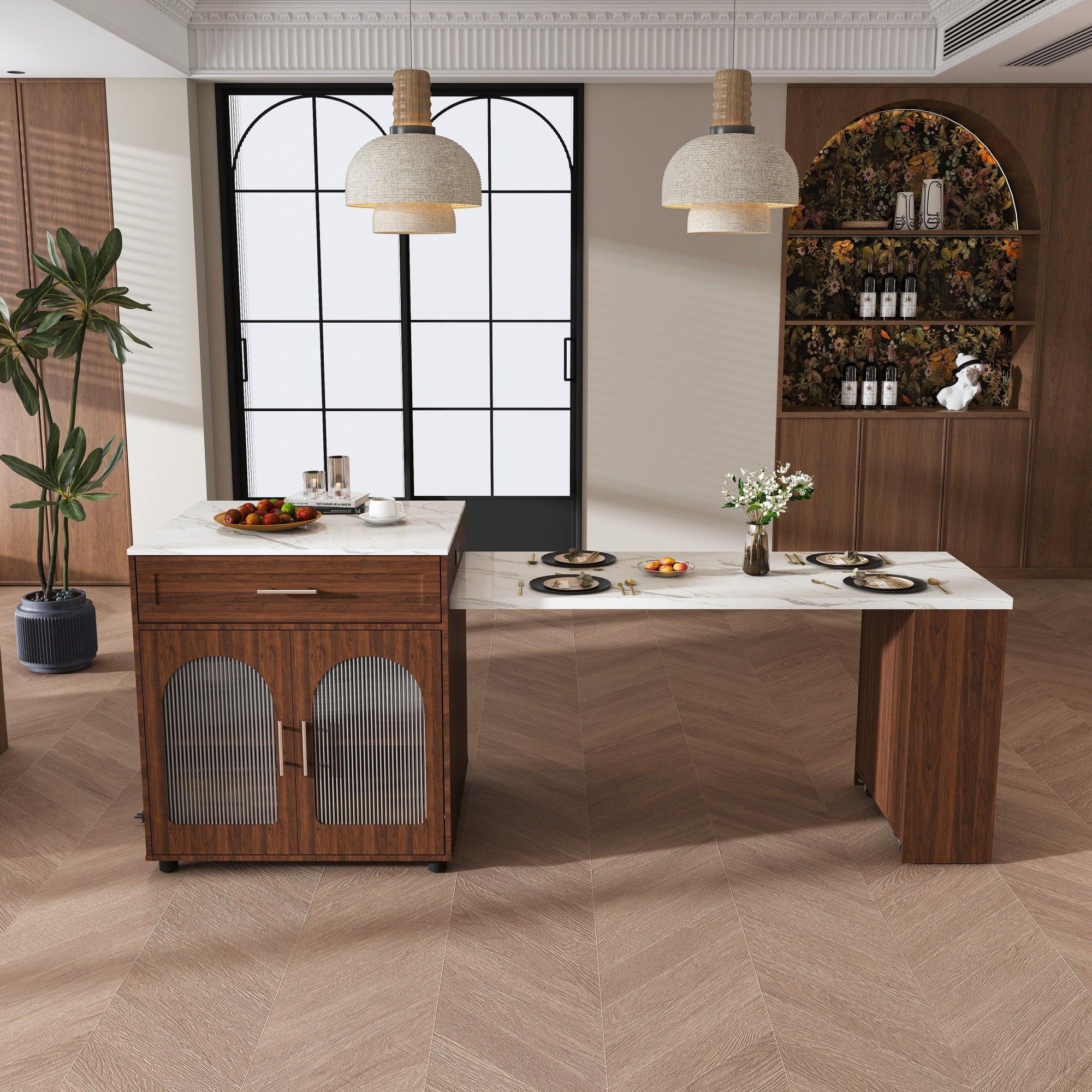 80-Inch Expandable Kitchen Island Dining Set with 4 Chairs.