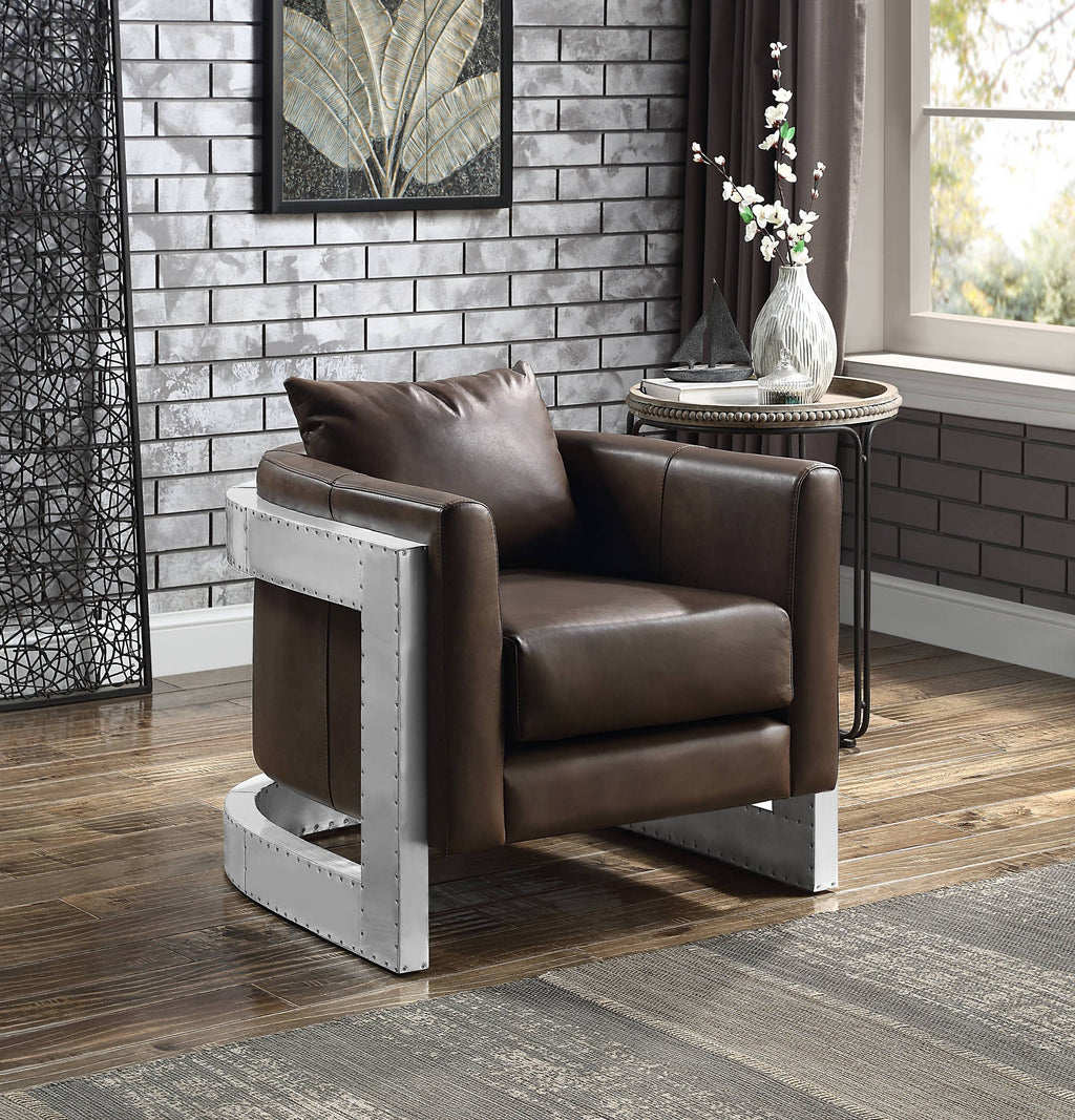 Betla Espresso Top Grain Leather Accent Chair with Aluminum Frame