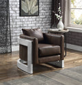 Betla Espresso Top Grain Leather Accent Chair with Aluminum Frame