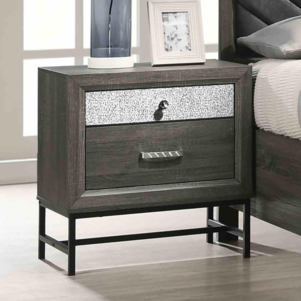 Contemporary Nightstand with Gray Finish and Metal Legs.