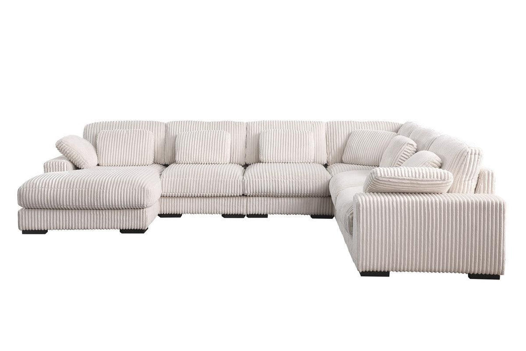 Elodie Beige Corduroy Modular Sectional Sofa with Chaise.