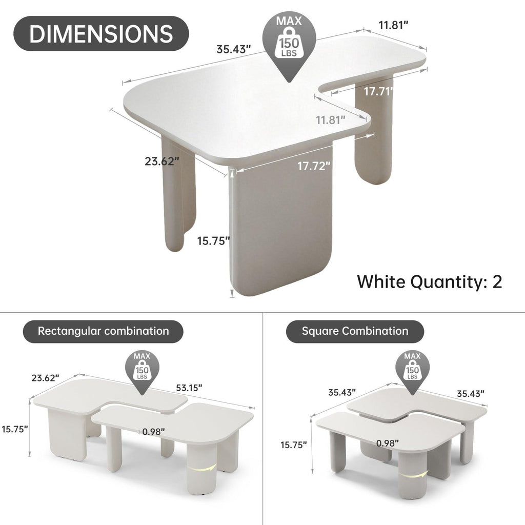 2 Pcs Modular Coffee Table Set - Modern Design for Living Room.