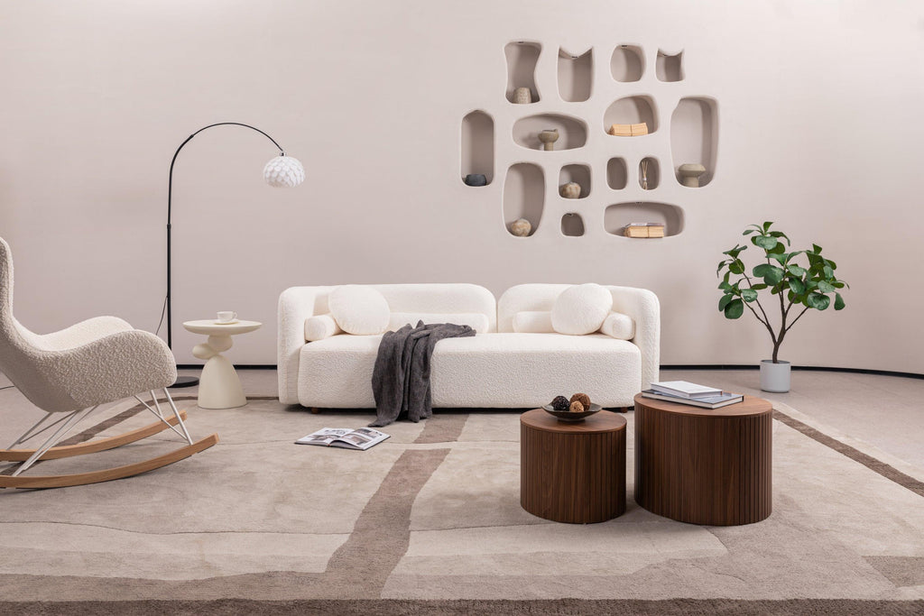 White Boucle Sofa Couch for Living Room.