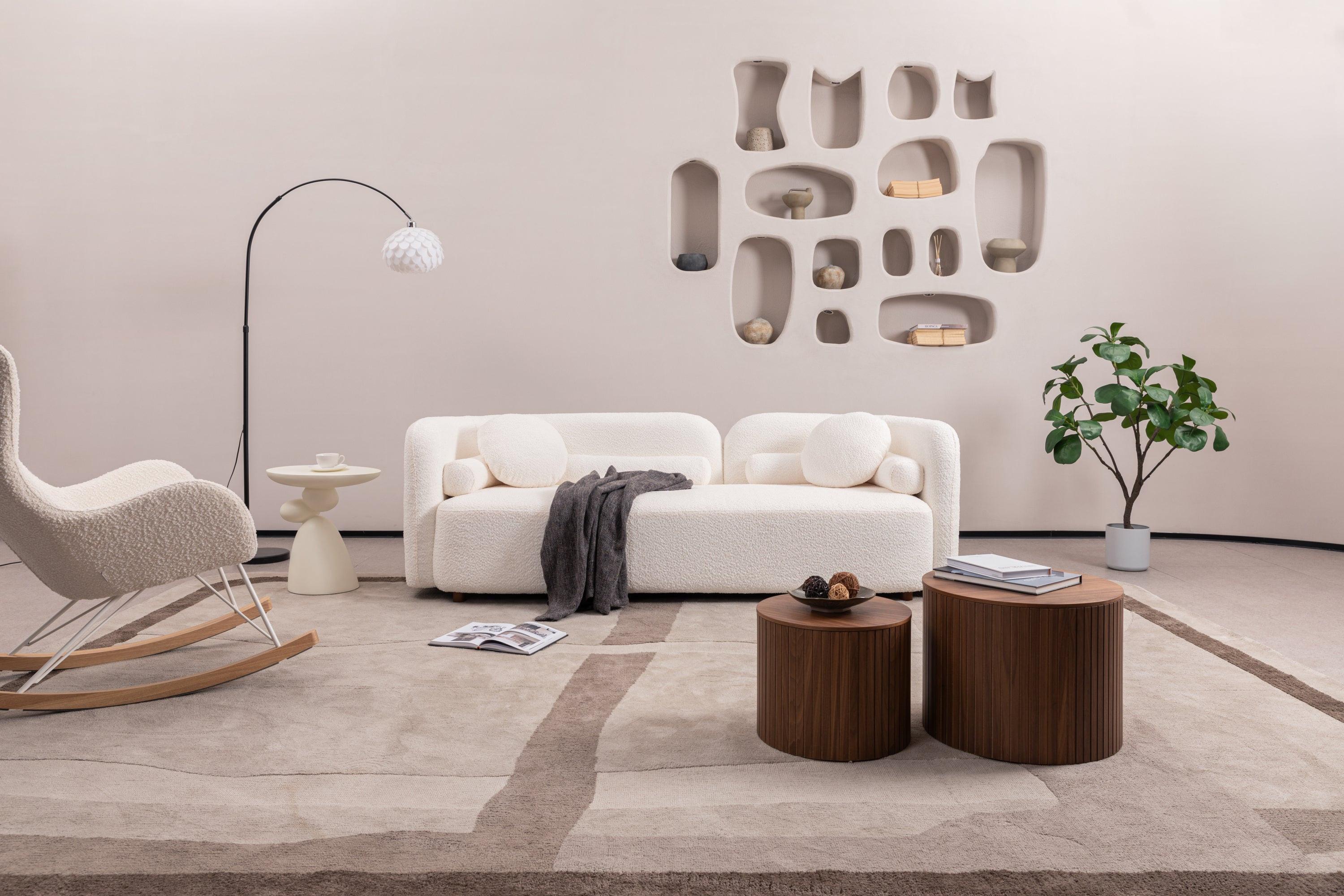 White Boucle Sofa Couch for Living Room.