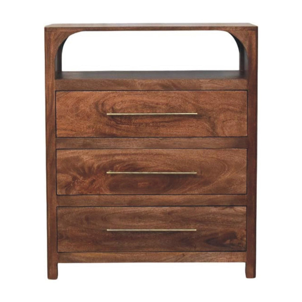 Solid Wood Arc-Line 3 Drawer Chest - Solid Wood 3 Drawer Chest.