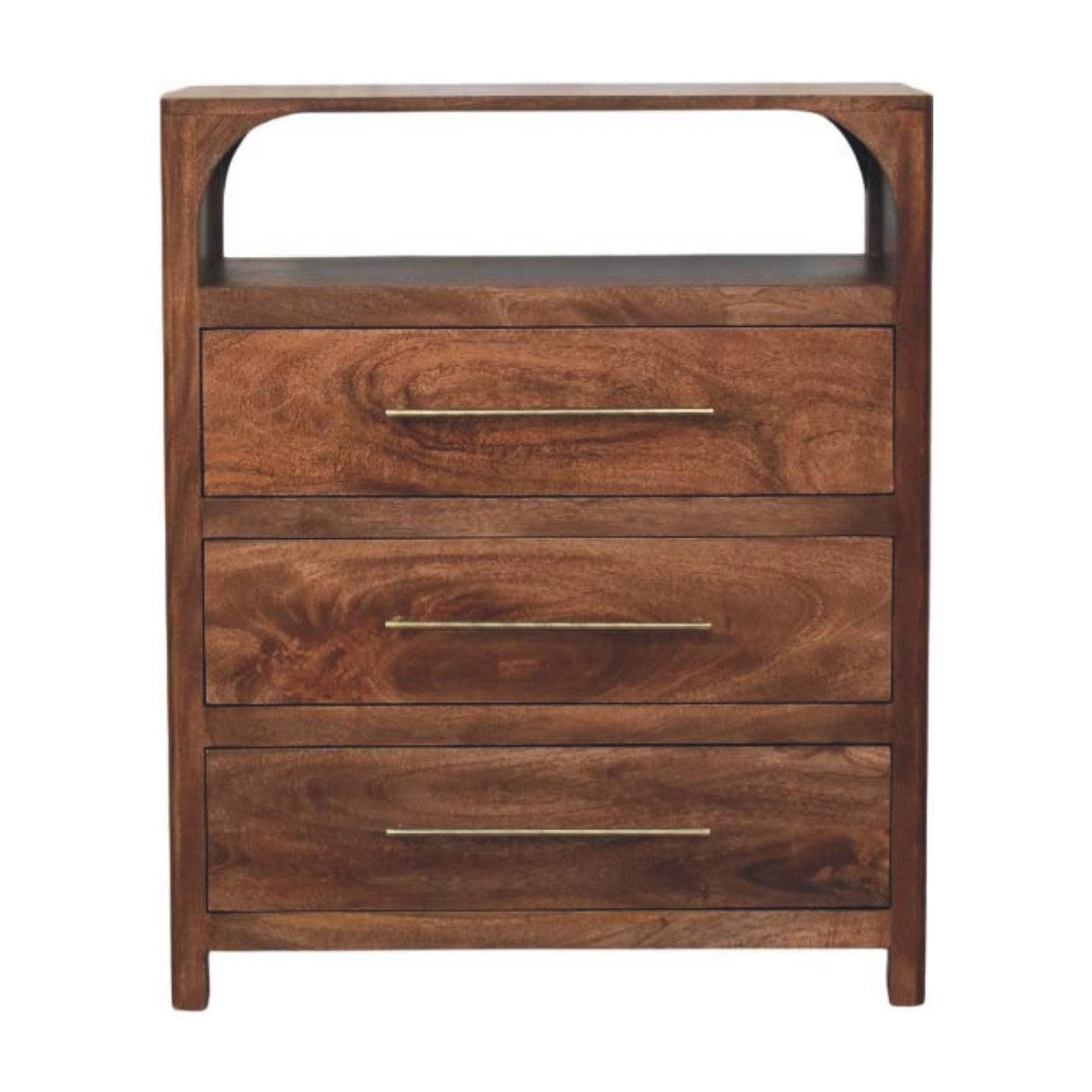 Solid Wood Arc-Line 3 Drawer Chest - Solid Wood 3 Drawer Chest.