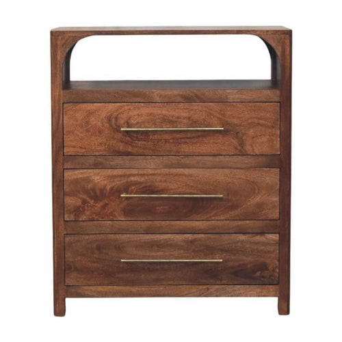 Solid Wood Arc-Line 3 Drawer Chest - Solid Wood 3 Drawer Chest.