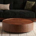 35.4-Inch Walnut Coffee Table with Circular Design.