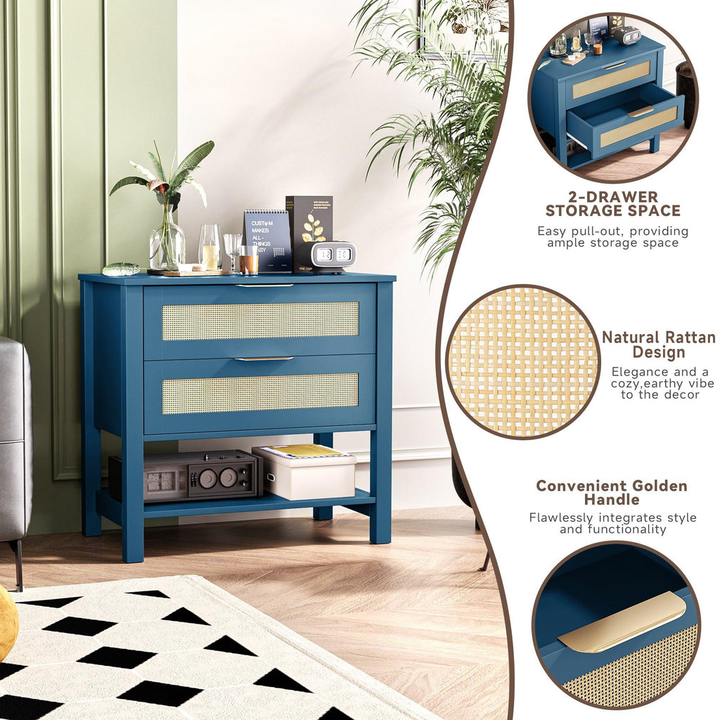 Boho Nightstand with 2 Drawers and Storage Shelf.