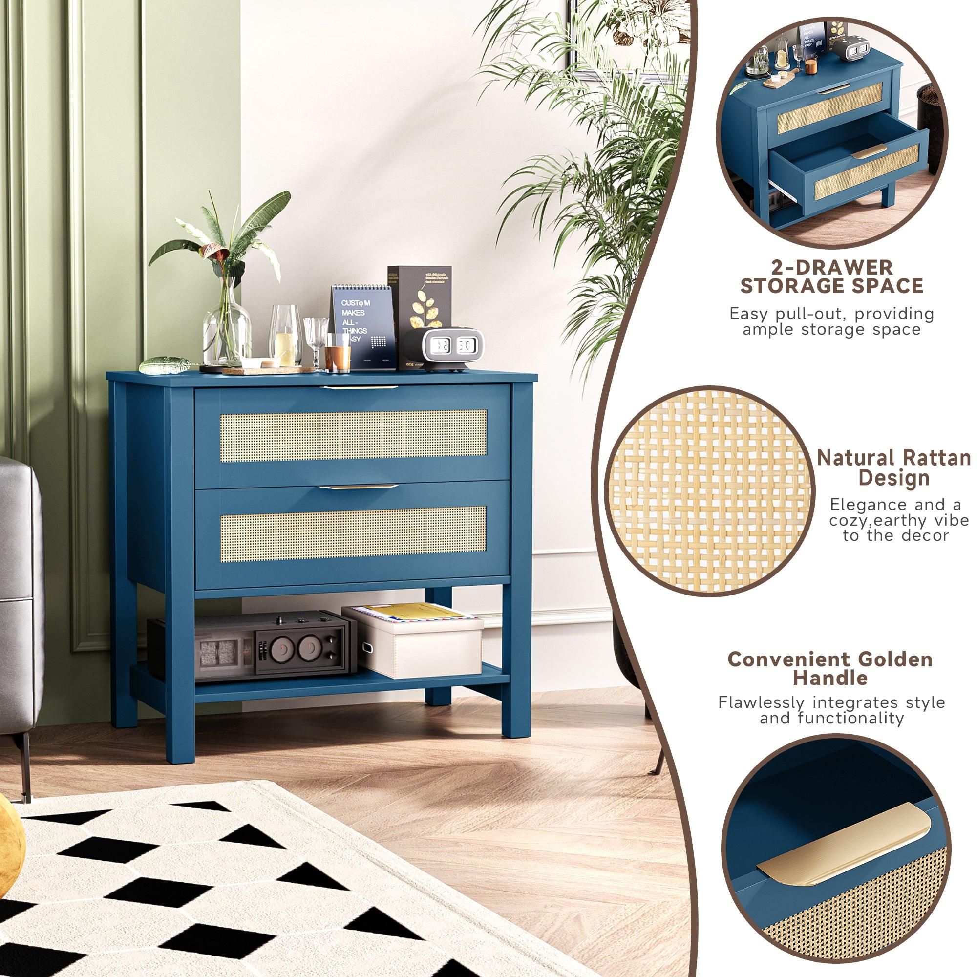 Boho Nightstand with 2 Drawers and Storage Shelf.