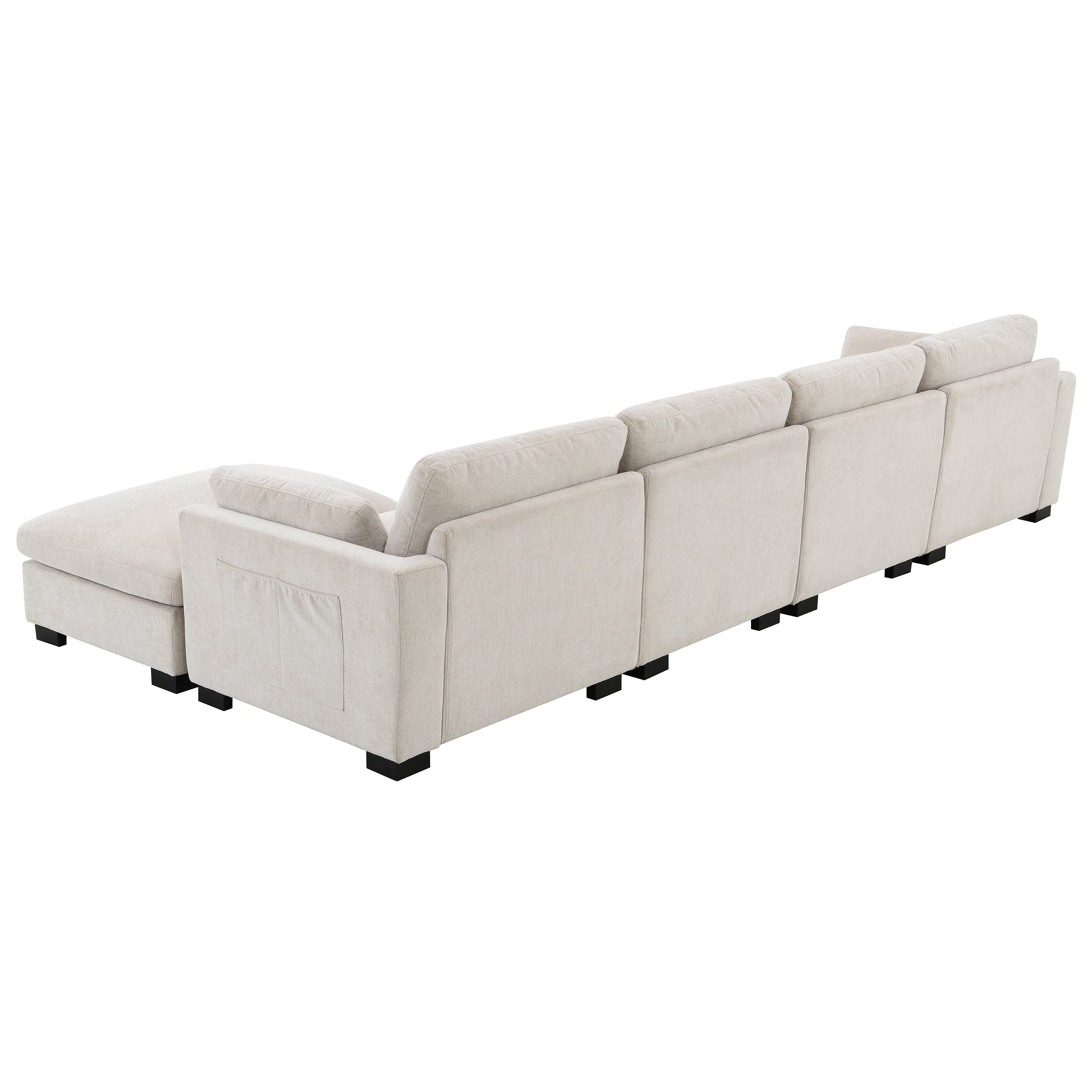 Back angle of Modular Sectional Sofa - Dual Charging & Storage showing modular design and chenille upholstery with black block legs for stability.