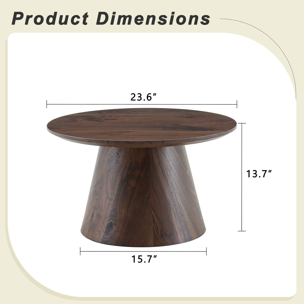 Walnut Wood Coffee Table with 23.6-Inch Diameter.