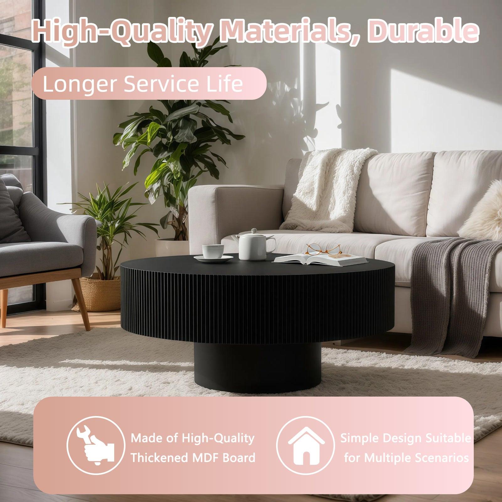 Fluted Round Coffee Table - Mid Century Modern Design.