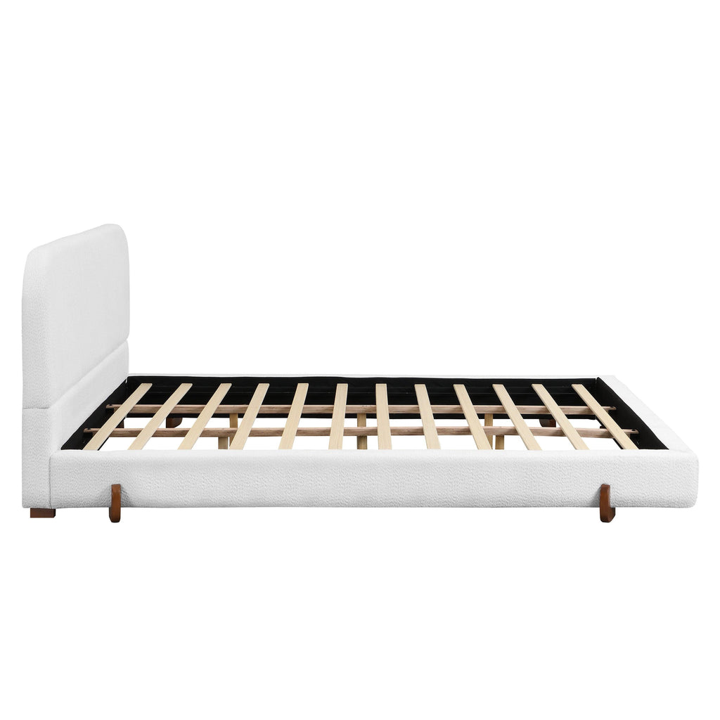 California King White Fabric Upholstered Bed Frame.
