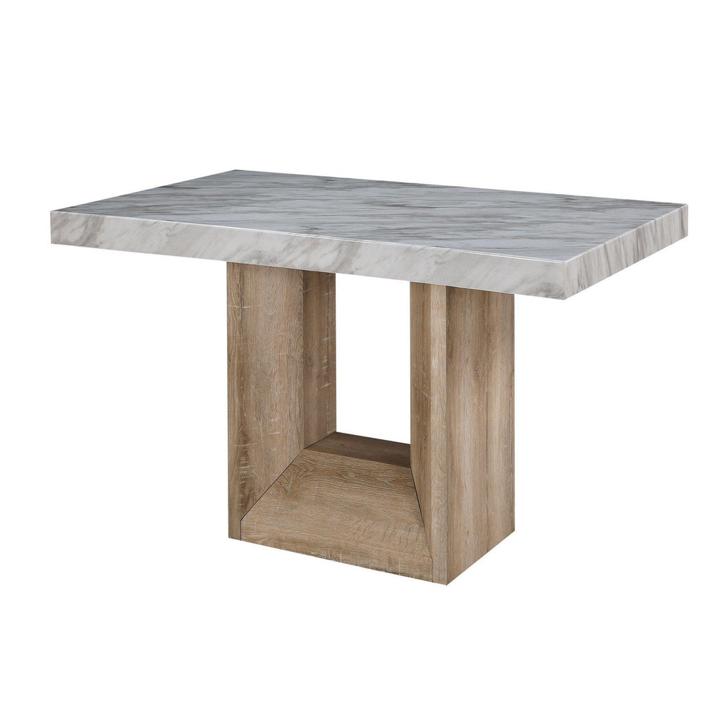 Faux Marble Dining Table with Natural Wood Look.
