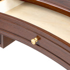 Open center drawer of Executive Desk 5-Drawer Wood - Gold Accents revealing smooth interior and curved front design.