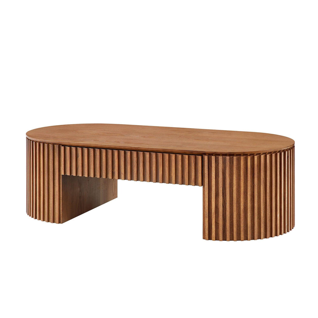 Oval Wood Coffee Table with Drawer for Living Room.