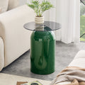Emerald Green Round Tempered Glass Coffee Table, 19.6 Inch Height