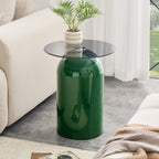 Emerald Green Round Tempered Glass Coffee Table, 19.6 Inch Height