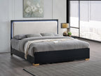 Steeler King Panel Bed with LED Teddy Fabric Headboard in Black/Gold