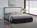Full Size Black Panel Bed with LED Upholstered Teddy Headboard