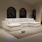 Modular Sectional Sofa - Plush Corduroy Fabric White.