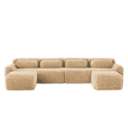 Front view of U-shaped modular sofa in plush beige fabric, no assembly required and ideal for modern living rooms.