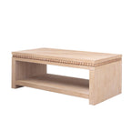 Modern Wood Coffee Table with Beaded Trim – 47 Rectangular Coffee Table with Open Storage Shelf, Light Natural Finish – Farmhouse & Coastal Living Room Furniture.