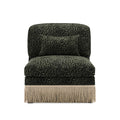 Leopard Print Chenille Armless Accent Chair in Green and Black
