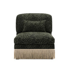 Leopard Print Chenille Armless Accent Chair in Green and Black