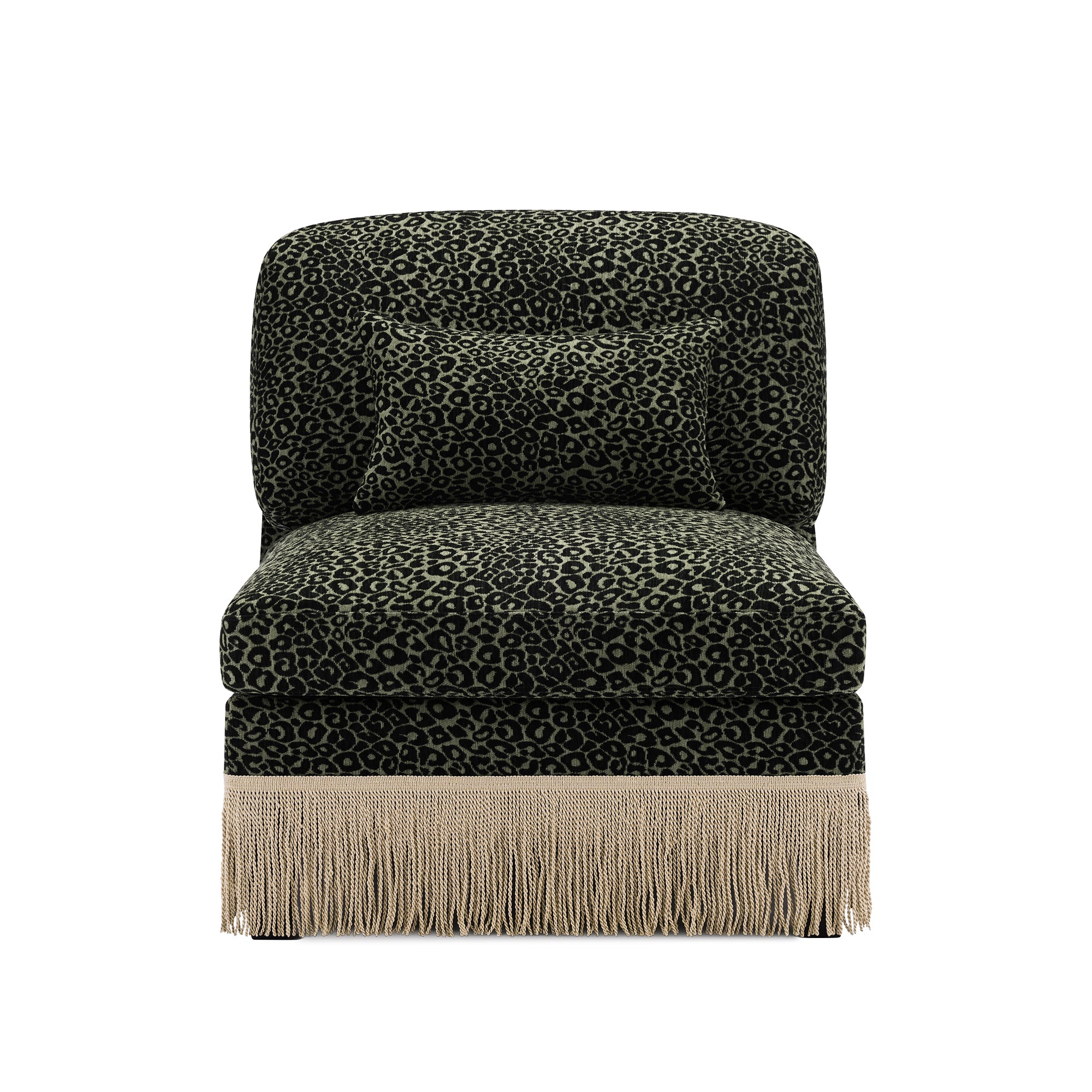 Leopard Print Chenille Armless Accent Chair in Green and Black