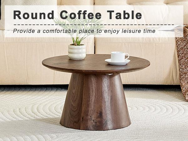Walnut Wood Coffee Table with 23.6-Inch Diameter.