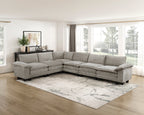 Modern contemporary 6-piece modular sectional sofa in plush gray chenille with deep, comfortable seating.