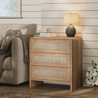 Rattan Nightstand with 3 Drawers for Modern Bedrooms.