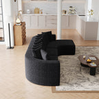 Chenille Sectional Sofa - Modular L-Shaped Sofa side view highlighting curved back and chenille texture, placed in a bright kitchen-living space.