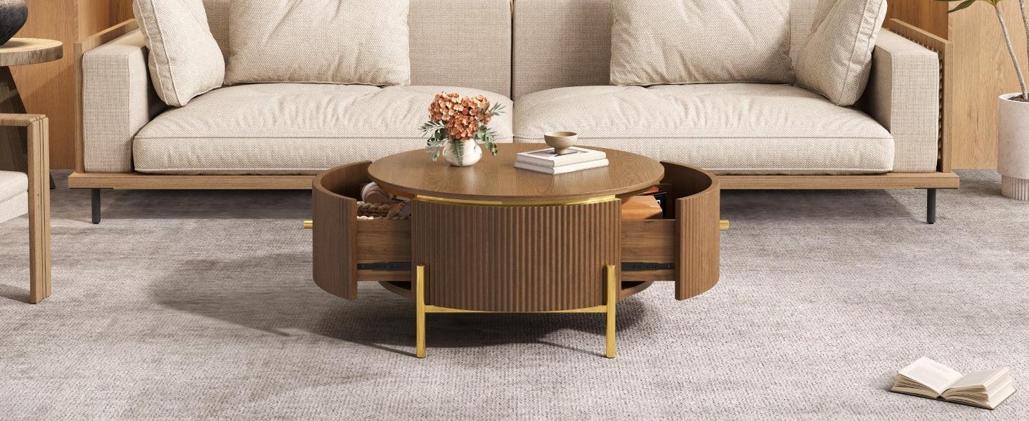 Modern Round Coffee Table with Storage Drawers.