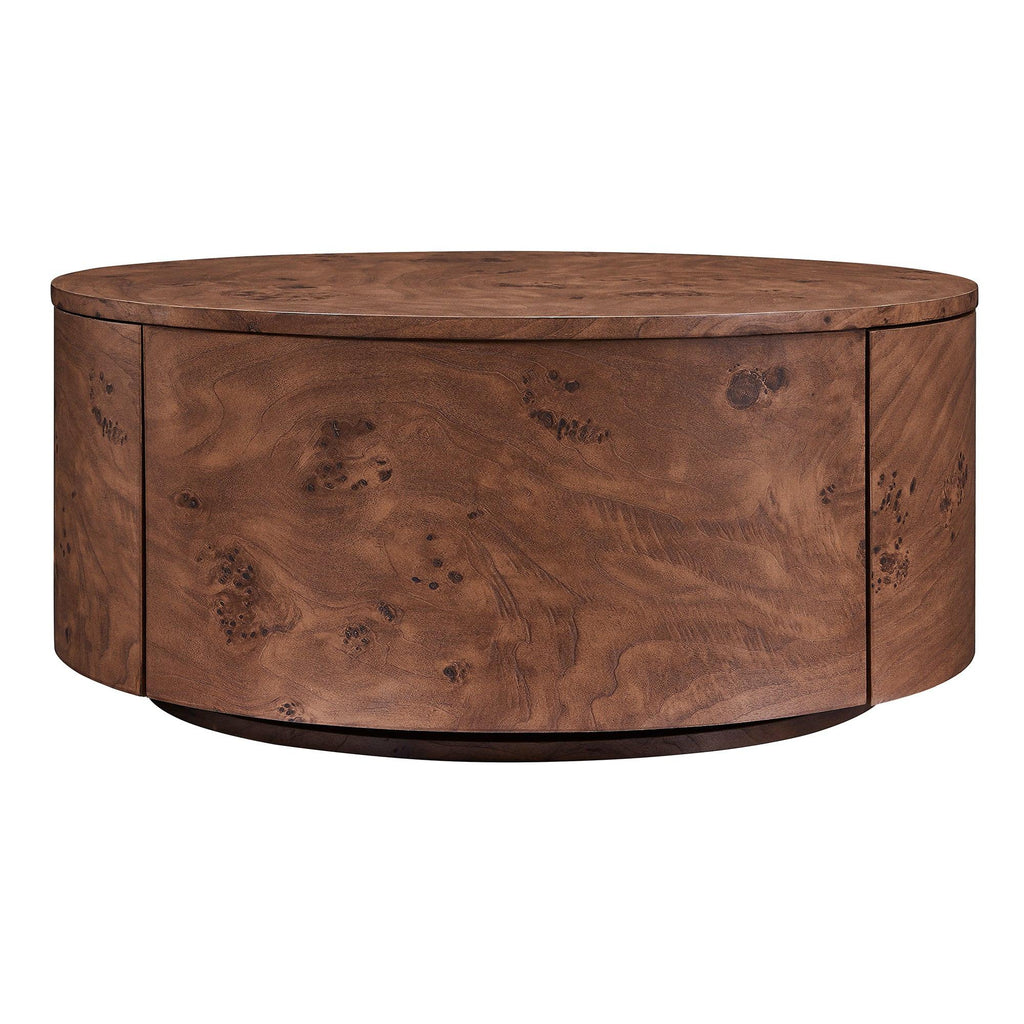 Burl Wood Coffee Table with Drawers - 360° Rotating Top.