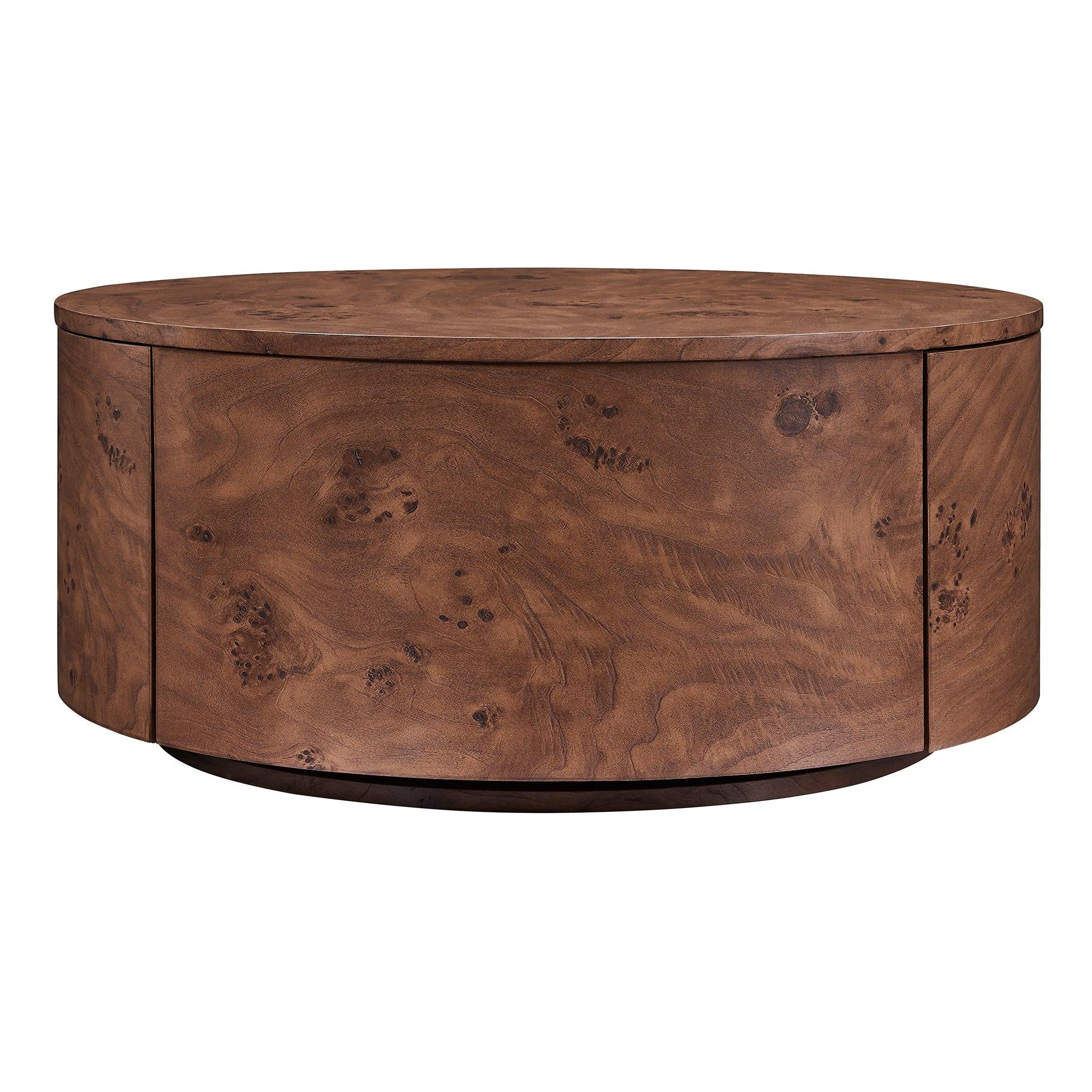 Burl Wood Coffee Table with Drawers - 360° Rotating Top.