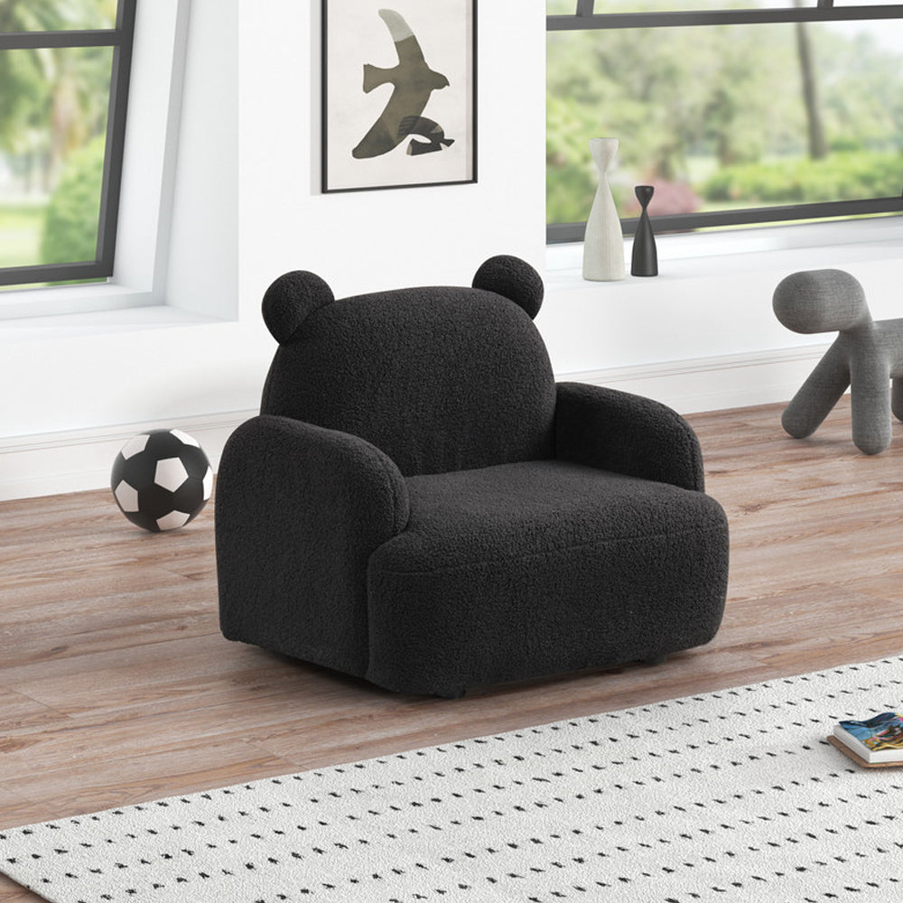 Sherpa Upholstered Bear-Shaped Kids Armchair, Black