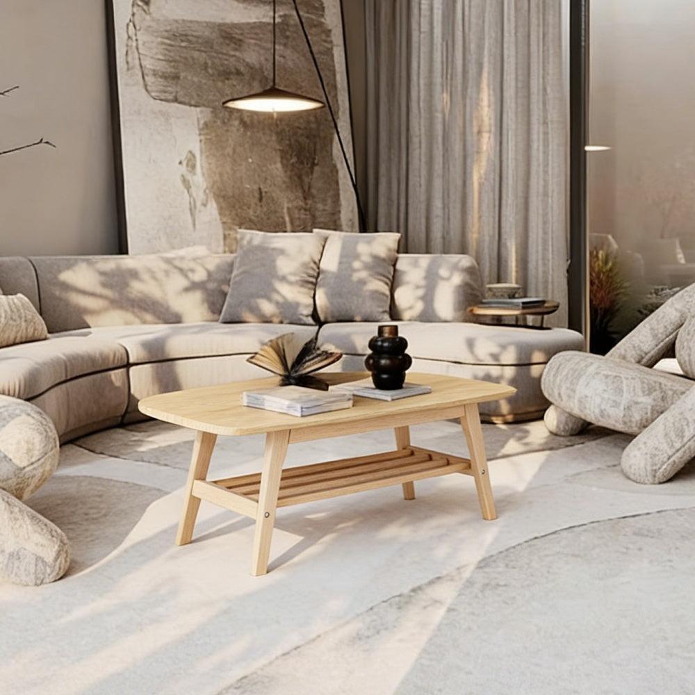 39 Inch Solid Wood Coffee Table with Double Layer Storage.