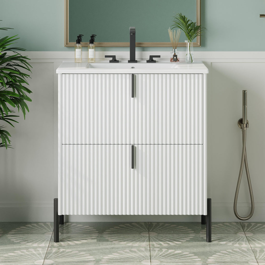 White Bathroom Vanity with Ceramic Sink - 30 Inch Design.