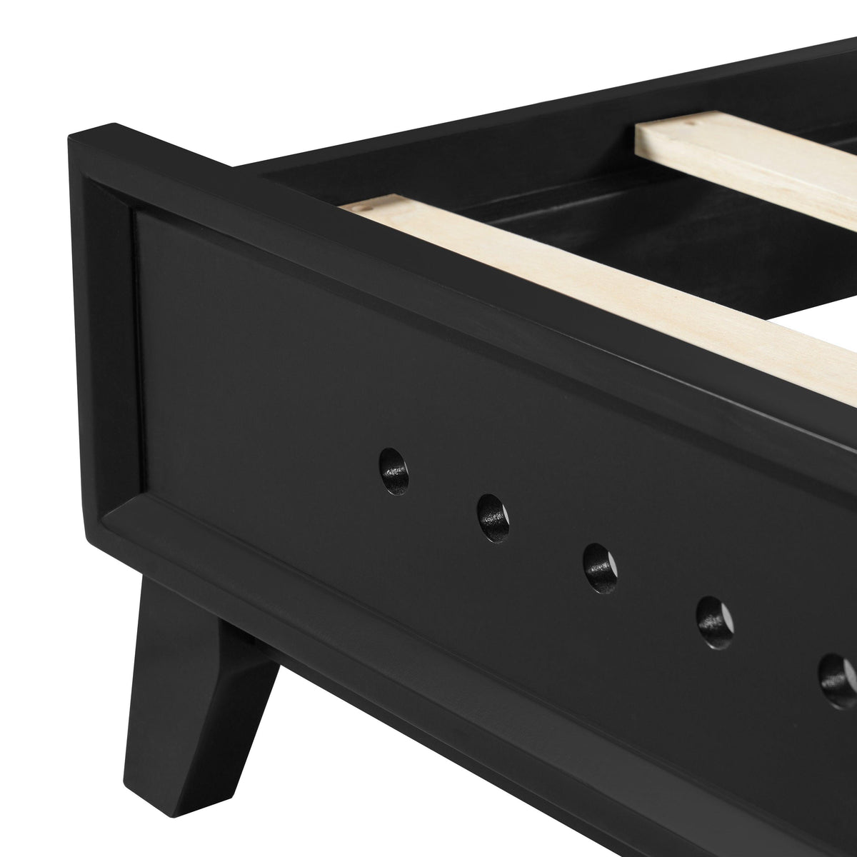 Solid Wood King Size Bed - Black Pine Design.