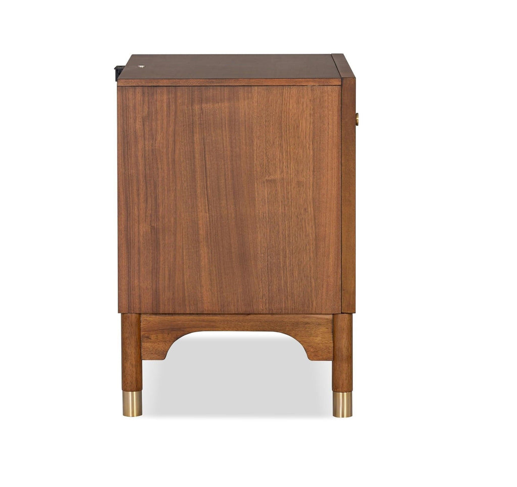 Mid Century Modern Nightstand with USB Port and Gold Legs.